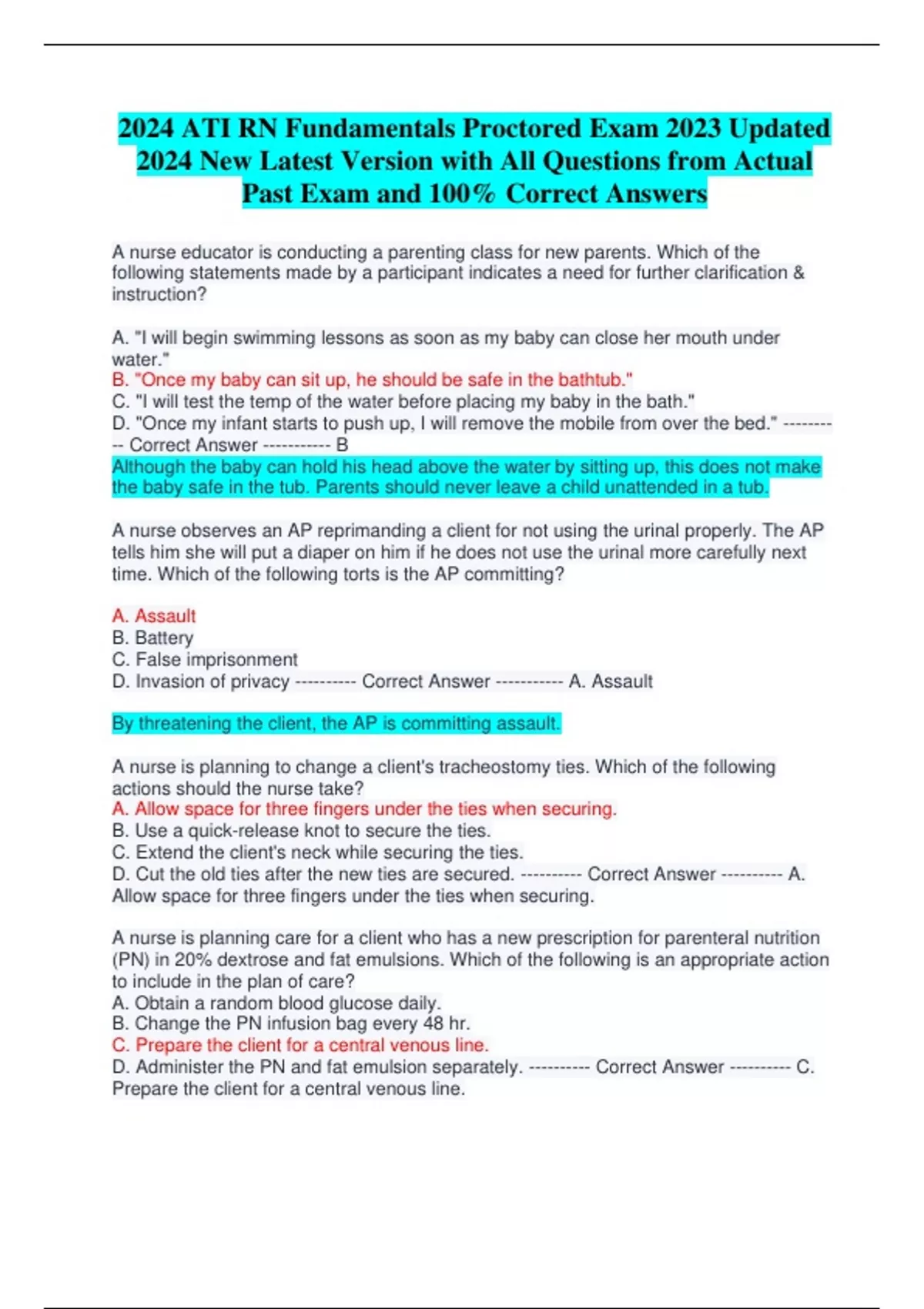 2024 ATI RN Fundamentals Proctored Exam 2023 Updated 2024 New Latest ...