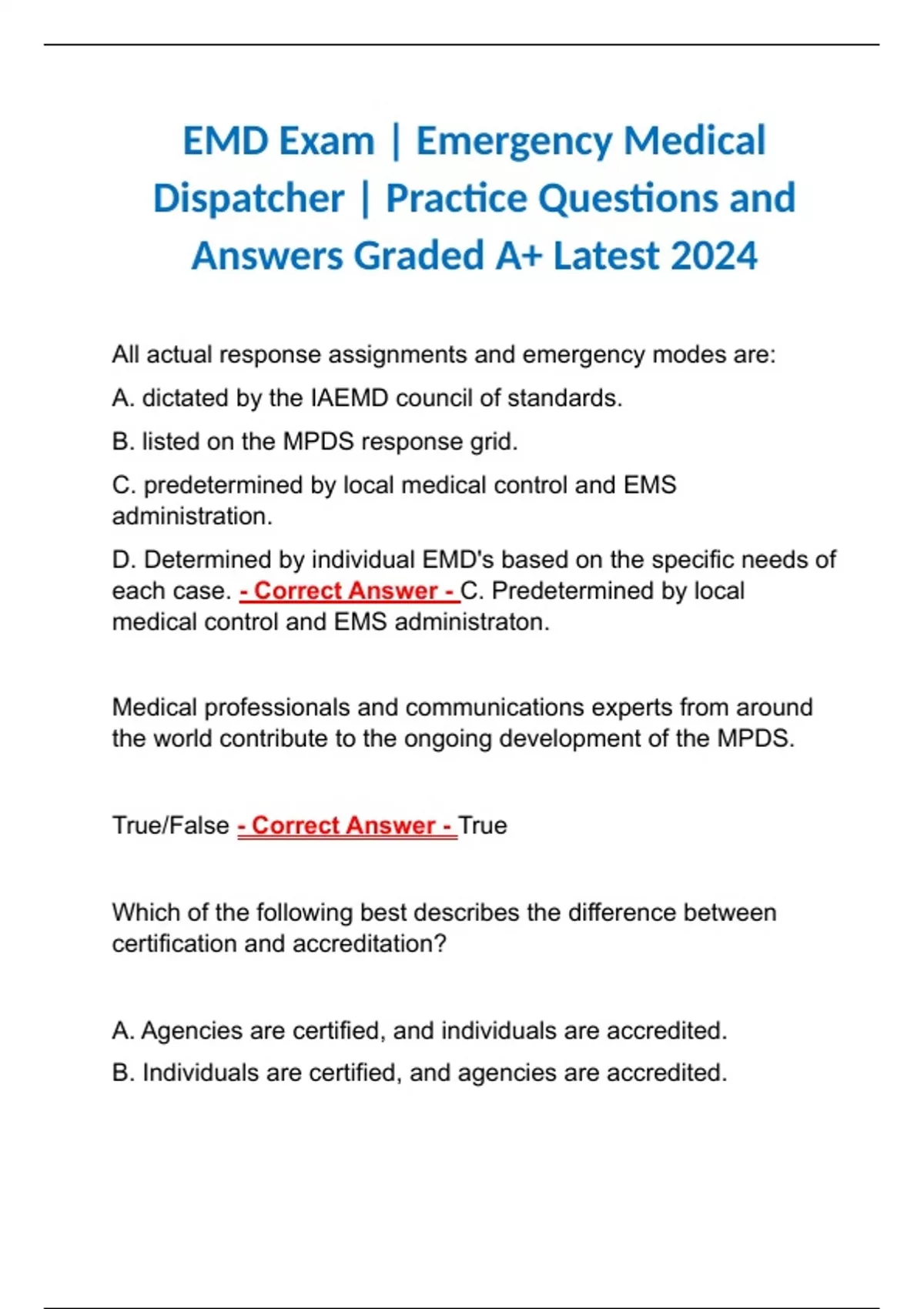 EMD Exam Emergency Medical Dispatcher Practice Questions and