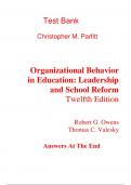 Test Bank for Organizational Behavior in Education Leadership and School Reform 12th Edition By Robert Owens, Thomas Valesky (All Chapters, 100% Original Verified, A+ Grade)
