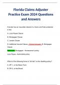 Florida Claims Adjuster Practice Exam 2024 Questions and Answers