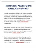 Florida Claims Adjuster Exam | Latest 2024 Graded A+