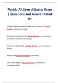 Florida All Lines Adjuster Exam | Questions and Answer Rated A+