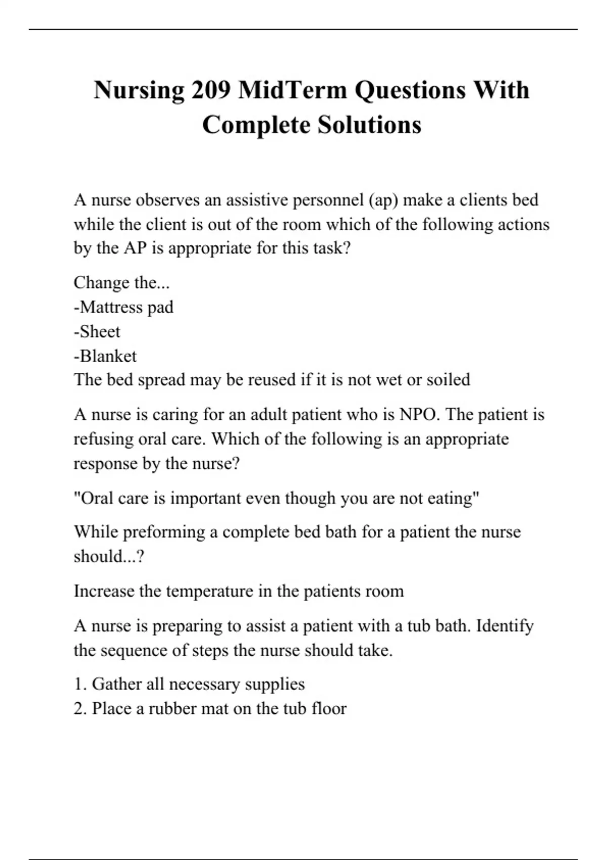 Nursing 209 MidTerm Questions With Complete Solutions - Nurs 209 ...