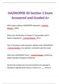 HAZWOPER 40 Section 1 Exam Answered and Graded A+