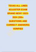 TEXAS ALL LINES ADJUSTER EXAM 2023 &sol;2024 LATEST UPDATED 200 QUESTIONS AND ANSWERS