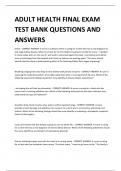 ADULT HEALTH FINAL EXAM  TEST BANK QUESTIONS AND  ANSWERS 