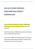 AHA ACLS EXAM VERSION B  QUESTIONS AND CORRECT  ANSWERS.2024