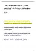 AQA GCSE BUSINESS PAPER 1 EXAM  QUESTIONS AND CORRECT ANSWERS 2023- 2024&period;