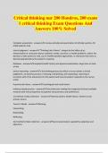 Critical thinking nur 200 Hondros, 200 exam 1 critical thinking Exam Questions And Answers 100% Solved