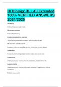 IB Biology HL - All Extended 100% VERIFIED ANSWERS  2024/2025