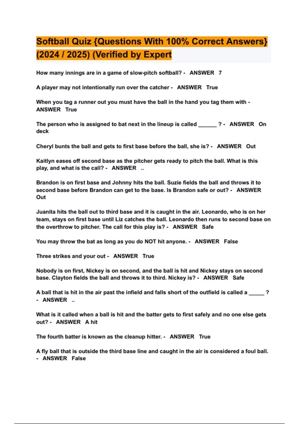 Softball Quiz {Questions With 100 Correct Answers} (2024 / 2025