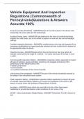 Vehicle Equipment And Inspection Regulations (Commonwealth of Pennsylvania)Questions & Answers Accurate 100%