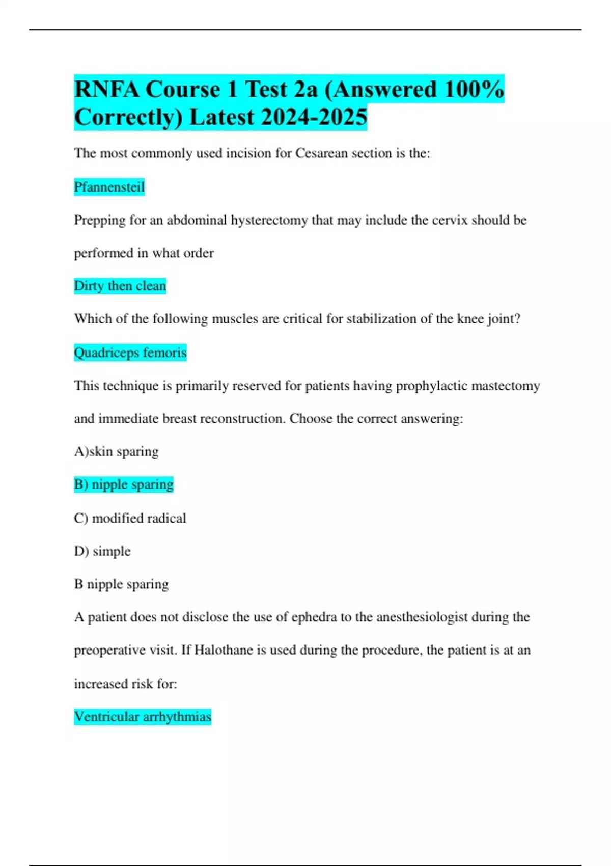 RNFA Course 1 Test 2a (Answered 100% Correctly) Latest - RNFA Course 1 ...