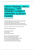 Critical Thinking - Unit 2 - Milestone 2 100%  VERIFIED CORRECT  ANSWERS ALREADY  PASSED
