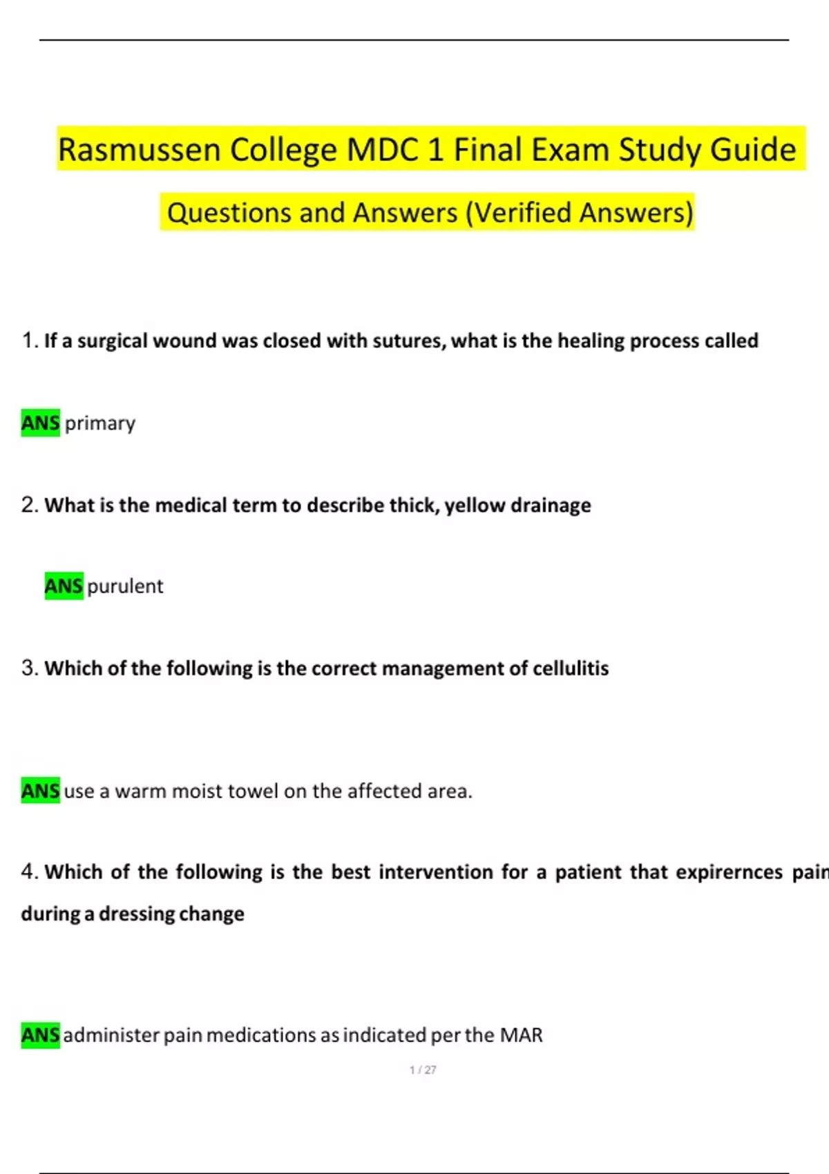 Rasmussen College MDC 1 Final Exam Study Guide Questions and Answers ...