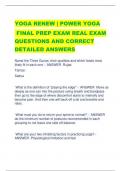 YOGA RENEW | POWER YOGA FINAL PREP EXAM REAL EXAM QUESTIONS AND CORRECT DETAILED ANSWERS