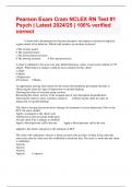 Pearson Exam Cram NCLEX RN Test &num;1 Psych &vert; Latest 2024&sol;25 &vert; 100&percnt; verified correct 