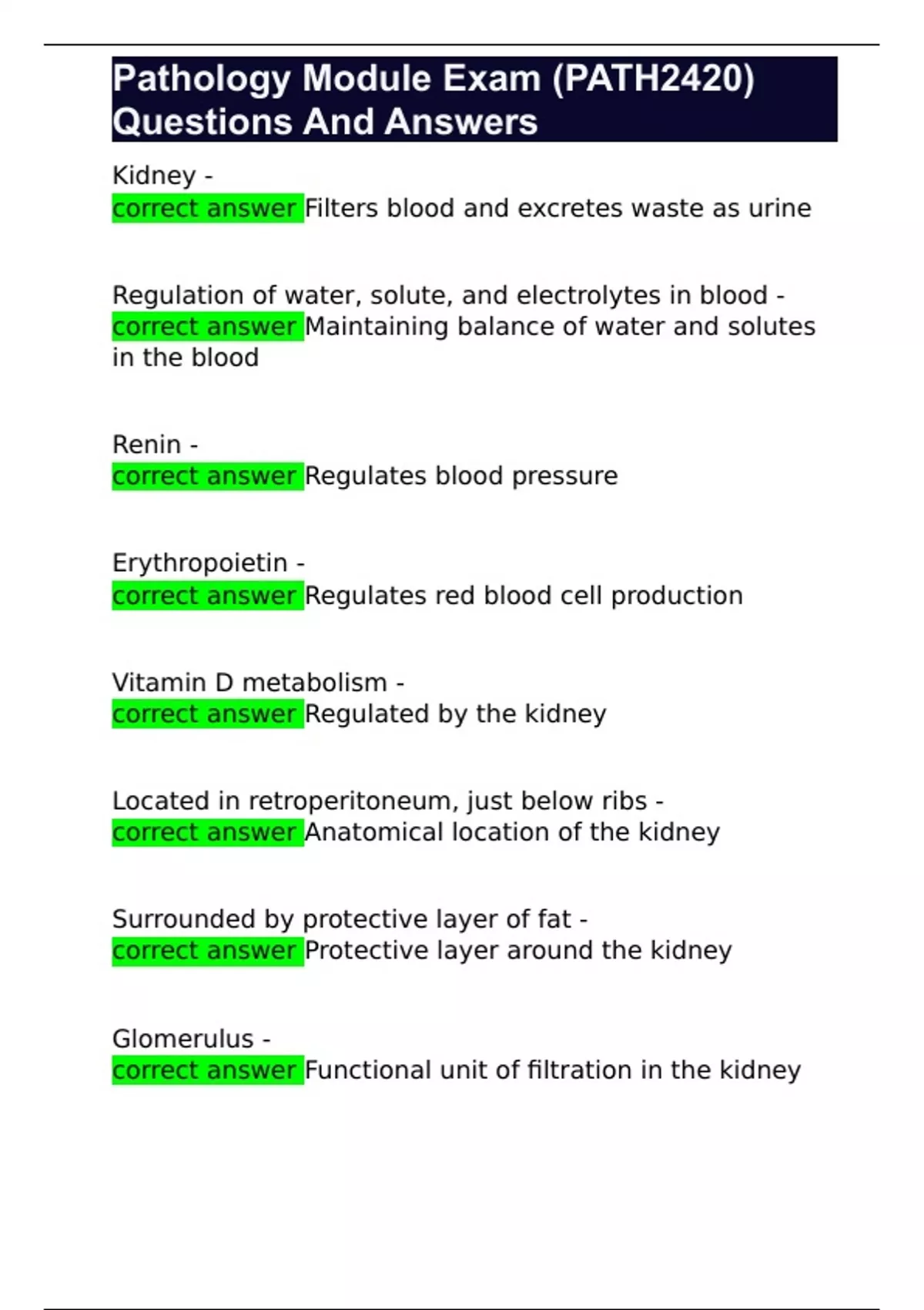 Pathology Module Exam (PATH2420) Questions And Answers - Pathology ...