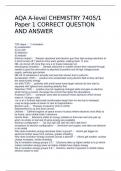 AQA A-level CHEMISTRY 7405/1 Paper 1 CORRECT QUESTION AND ANSWER