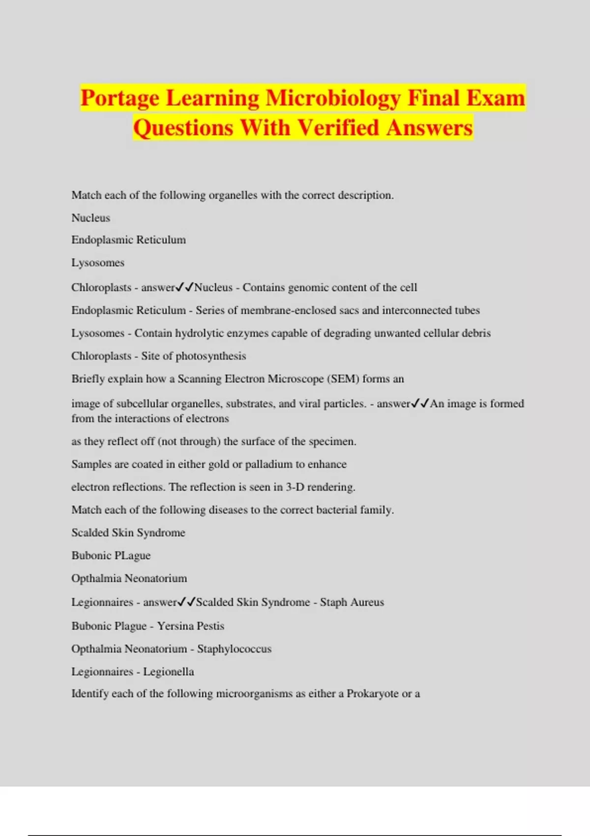 Portage Learning Microbiology Final Exam Questions With Verified ...