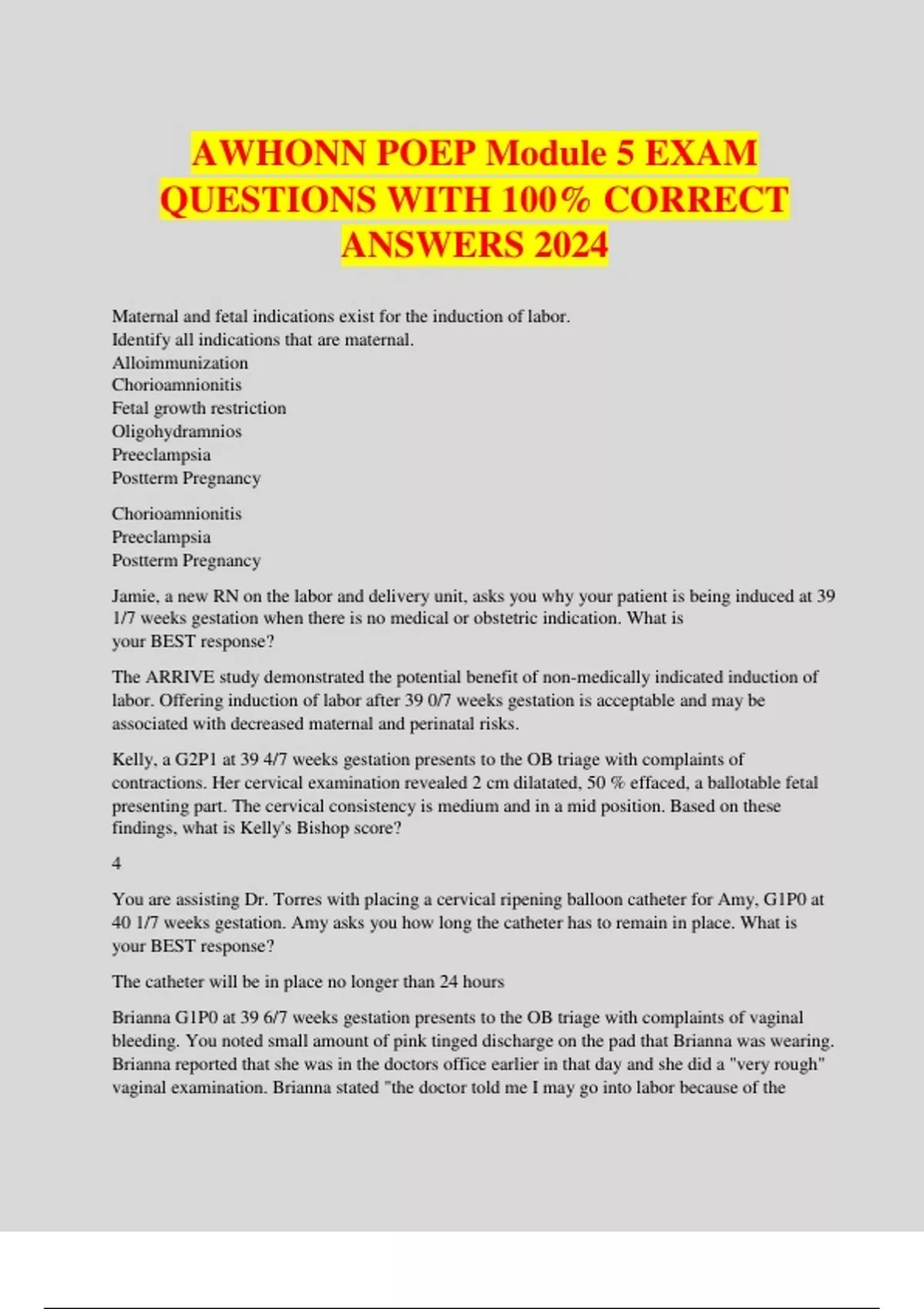 AWHONN POEP Module 5 EXAM QUESTIONS WITH 100% CORRECT ANSWERS 2024 ...
