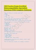 CHS Practice Exam &lpar;Certified  Histocompatibility Specialist&rpar;  Questions With Complete Solutions&period;