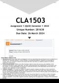 CLA1503 Assignment 1 &lpar;ANSWERS&rpar; Semester 1 2024 &lpar;281638&rpar;- DISTINCTION GUARANTEED