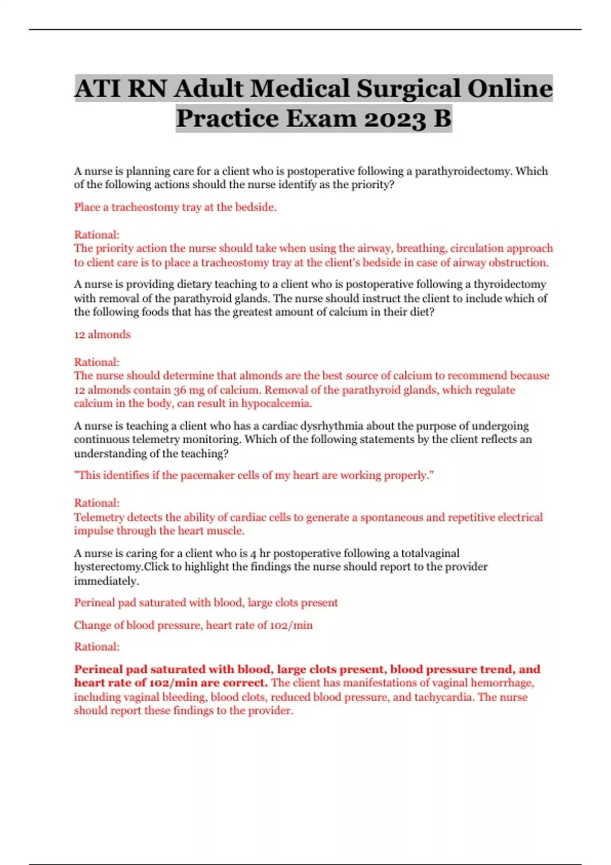 ATI RN Adult Medical Surgical Online Practice Exam 2023 B - ATI RN Adult Medical Surgical Online ...