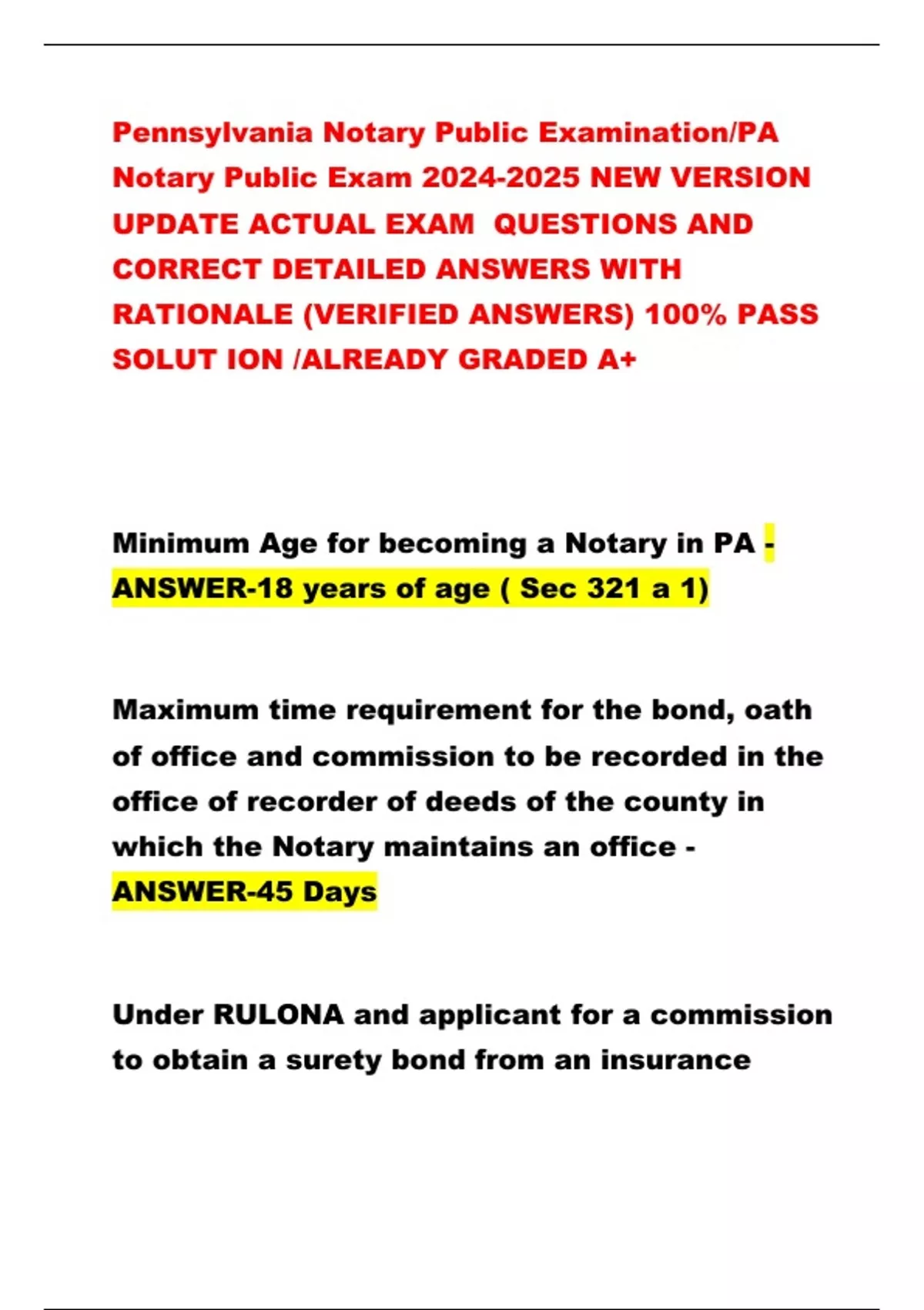 Pennsylvania Notary Public Examination/PA Notary Public Exam NEW