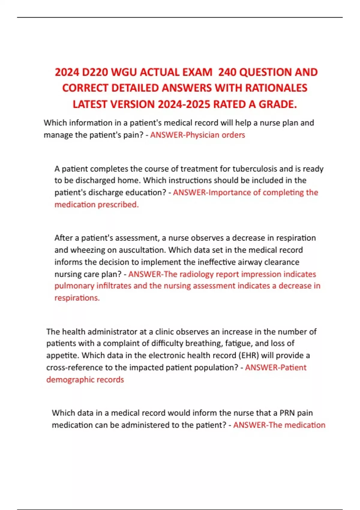 2024 D220 WGU ACTUAL EXAM 240 QUESTION AND CORRECT DETAILED ANSWERS ...