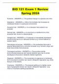 BIO 121 Exam 1 Review Spring 2024 Questions and Answers | BIO 121 Exam 1 Review Spring 2024