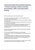 Community Health Nursing NCLEX Questions - Primary, Secondary, Tertiary Prevention. Immunizations. AIDS. Community Health Nursing