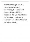 Oxford Cambridge and RSA Examinations  Higher GCSEBiology B Twenty First Century ScienceJ257/01:  Breadth in Biology (Foundation Tier) General Certificate of Secondary Education (Attached marking scheme)