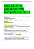NSG 527 Final Questions with Complete Solutions