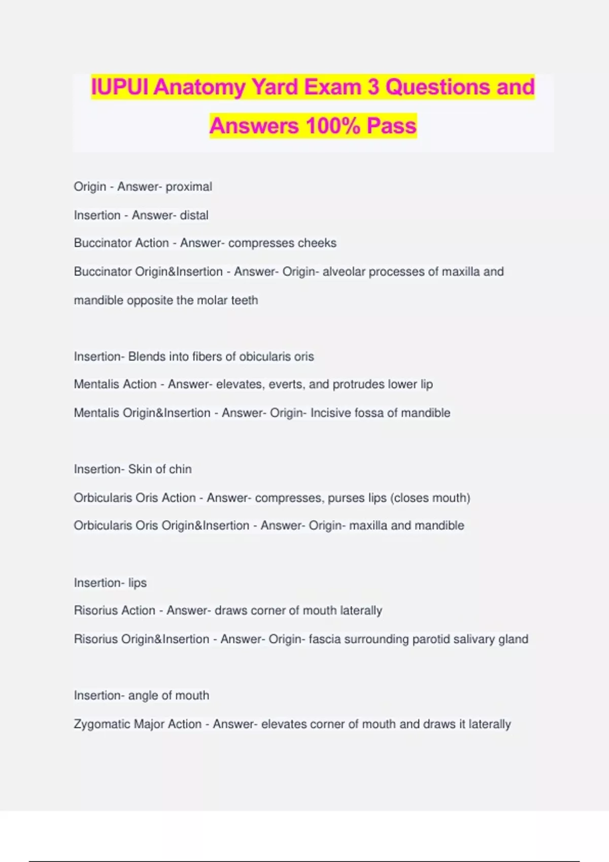 IUPUI Anatomy Yard Exam 3 Questions and Answers 100% Pass - IUPUI ...