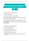 NFHS Baseball Rules Practice Questions and Answers Graded A+ 2024