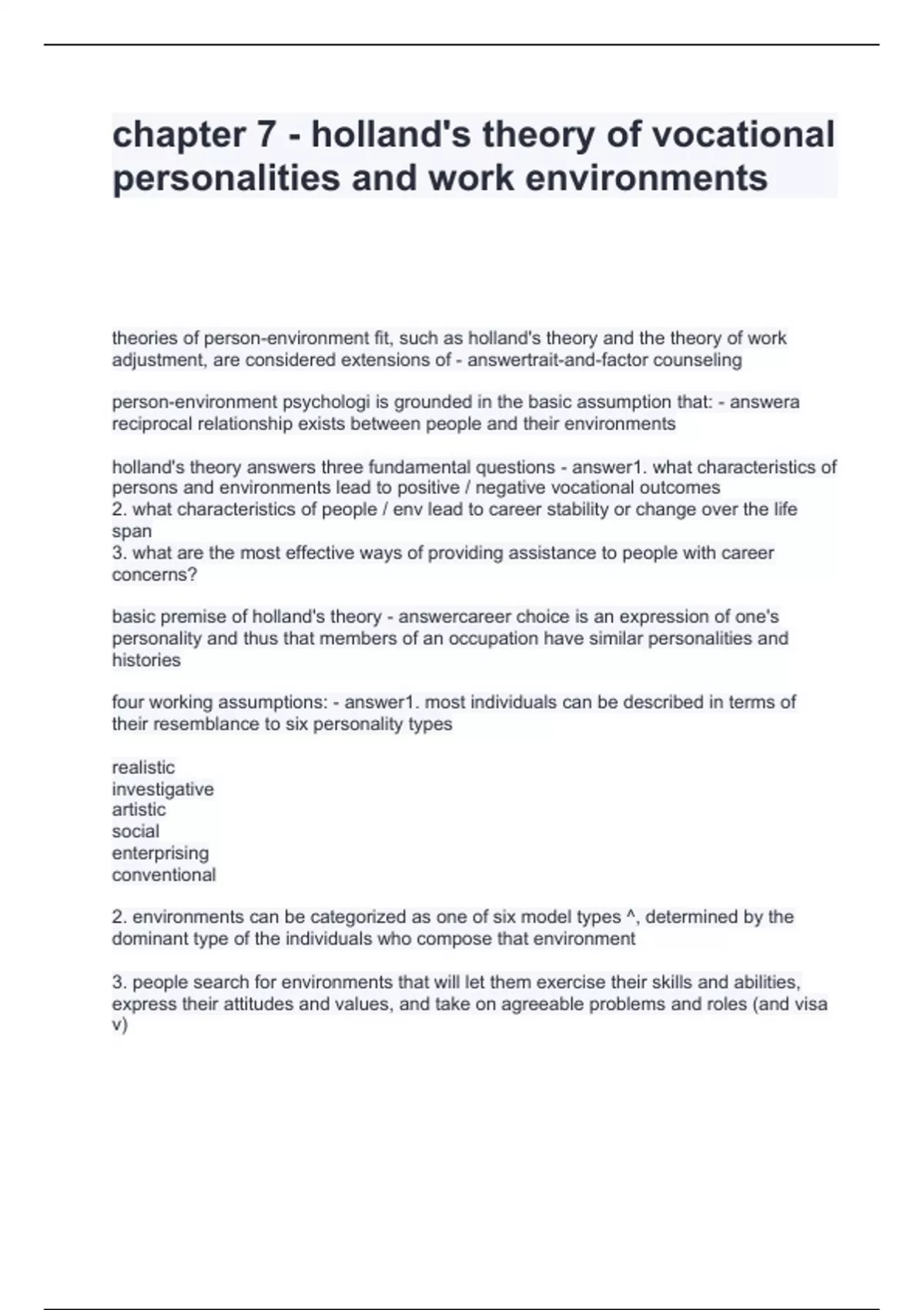 Holland S Theory Of Vocational Personalities Holland S Theory Of Vocational Personalities