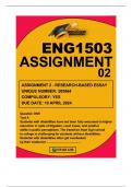 ENG1503 ASSIGNMENT 2  DUE 10APRIL 2024 ALL ESSAYS WELL ANSWERED 
