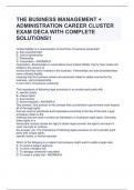 THE BUSINESS MANAGEMENT + ADMINISTRATION CAREER CLUSTER EXAM DECA WITH COMPLETE SOLUTIONS!!