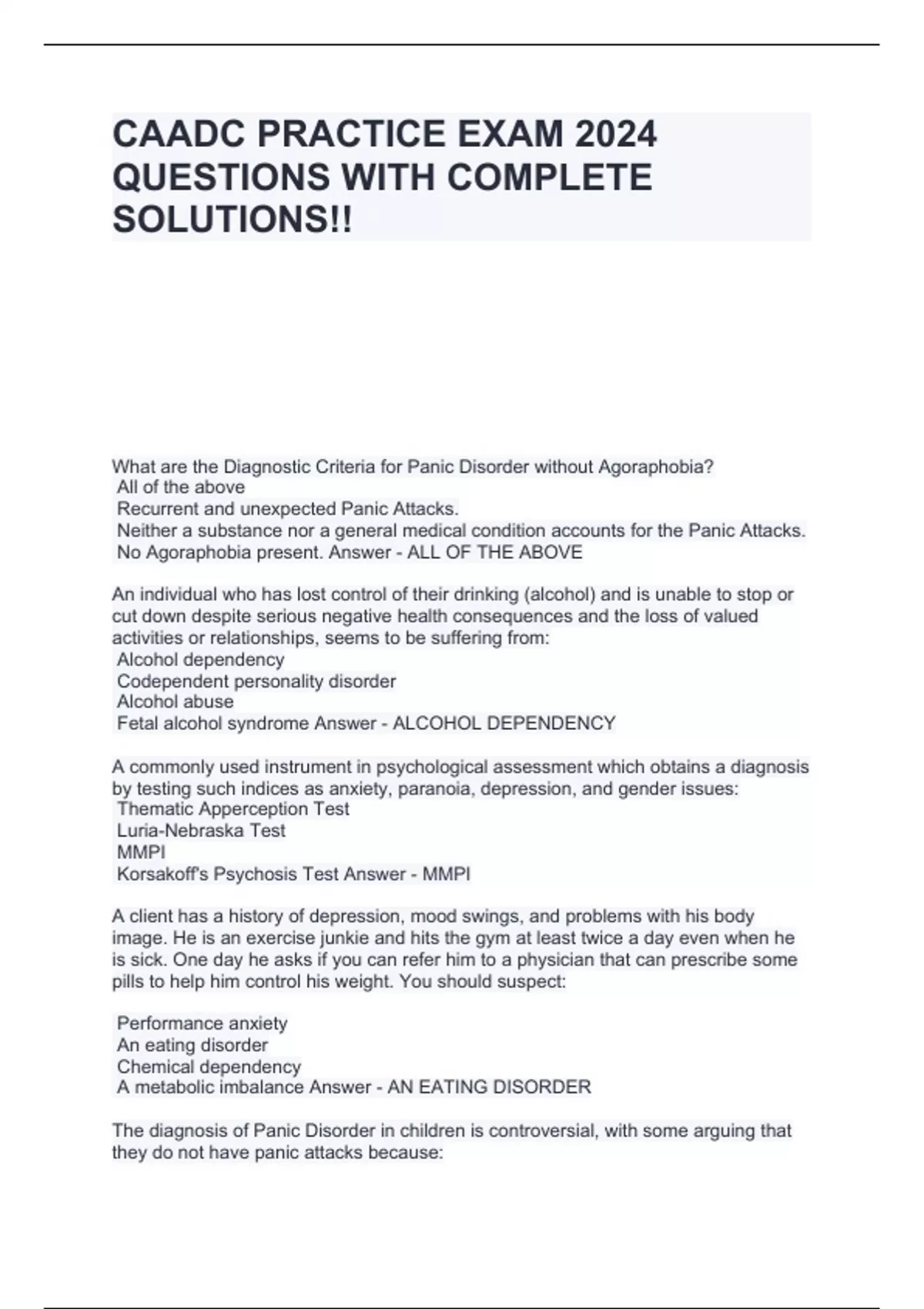 CAADC PRACTICE EXAM 2024 QUESTIONS WITH COMPLETE SOLUTIONS!! - Fgy ...