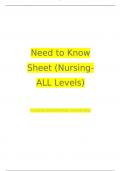 Need to Know Sheet (Nursing-ALL Levels)  nursing (Chamberlain University)