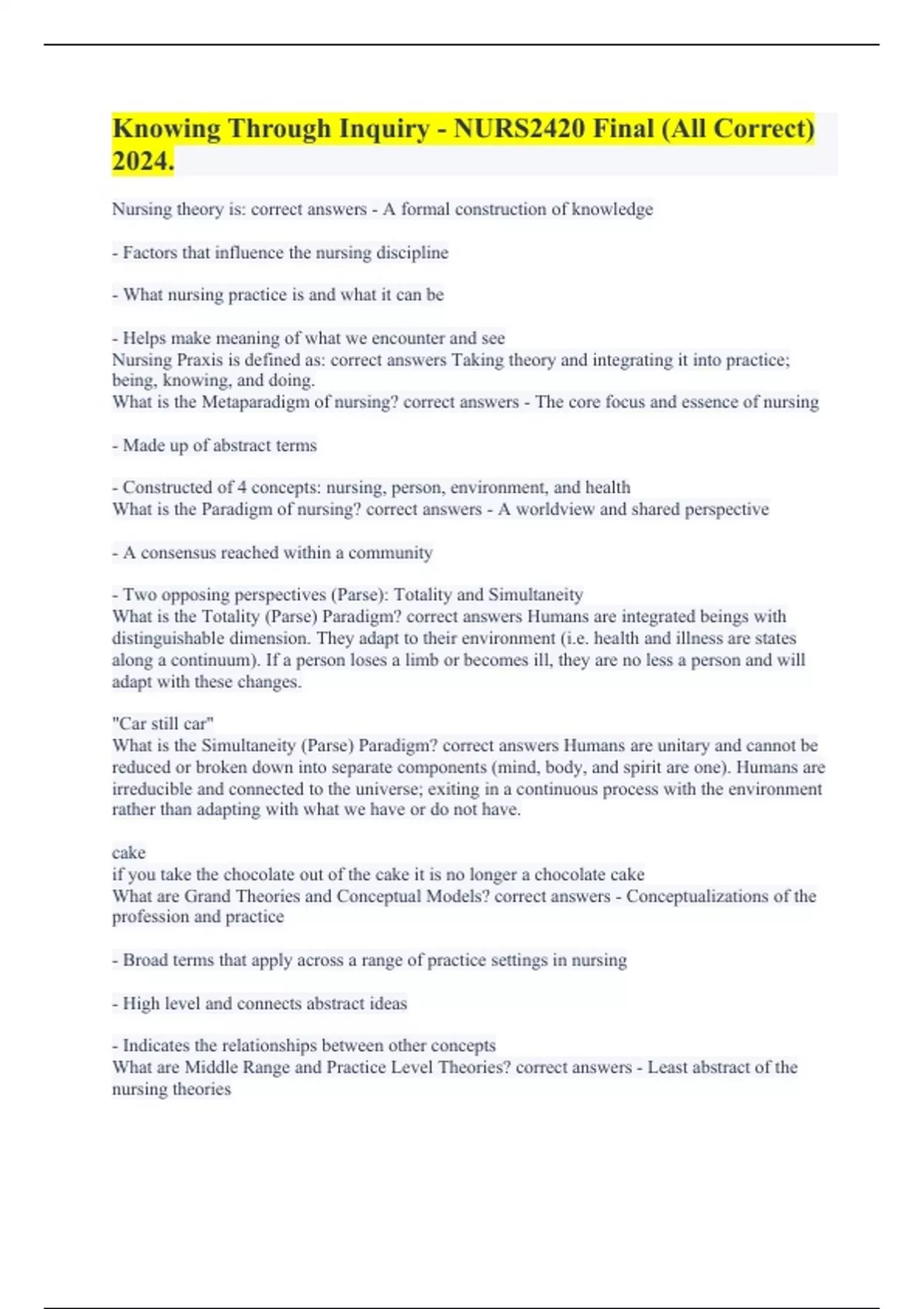 Knowing Through Inquiry - NURS2420 Final (All Correct) 2024. - Knowing ...