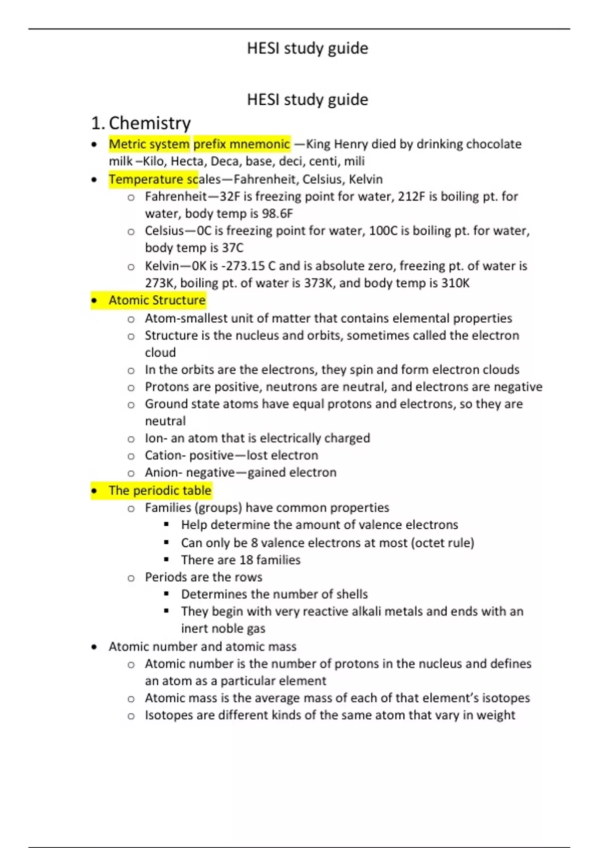 Summary HESI A2 STUDY GUIDE - Hesi A2 - Stuvia US