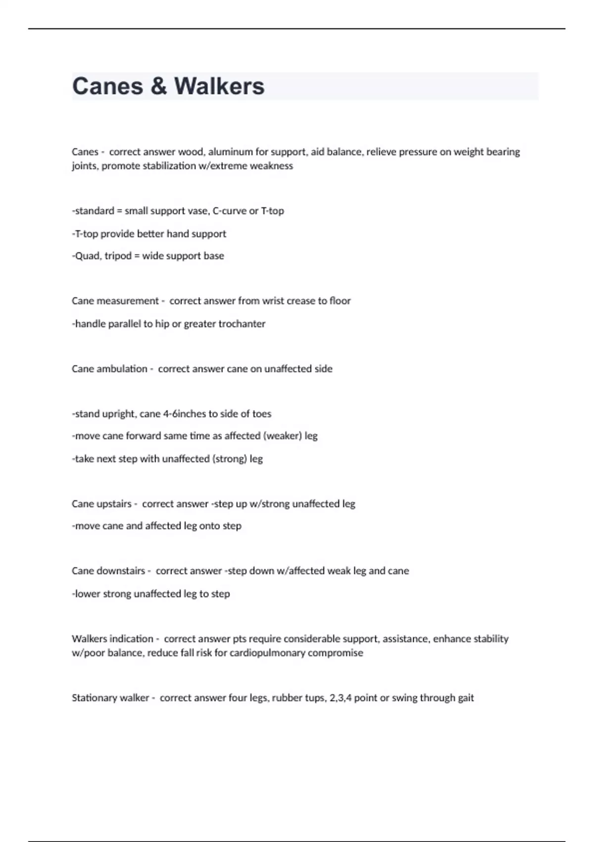 Canes & Walkers Question and answers 100 correct 2024 Cans Stuvia US