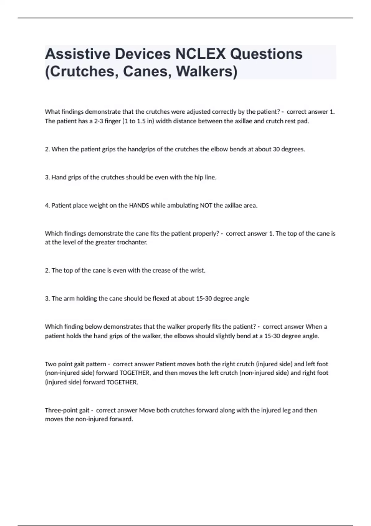 Assistive Devices NCLEX Questions (Crutches, Canes, Walkers) Question