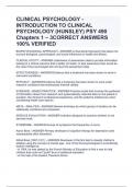 CLINICAL PSYCHOLOGY - INTRODUCTION TO CLINICAL PSYCHOLOGY &lpar;HUNSLEY&rpar; PSY 490 Chapters 1 &ndash; 3CORRECT ANSWERS 100&percnt; VERIFIED
