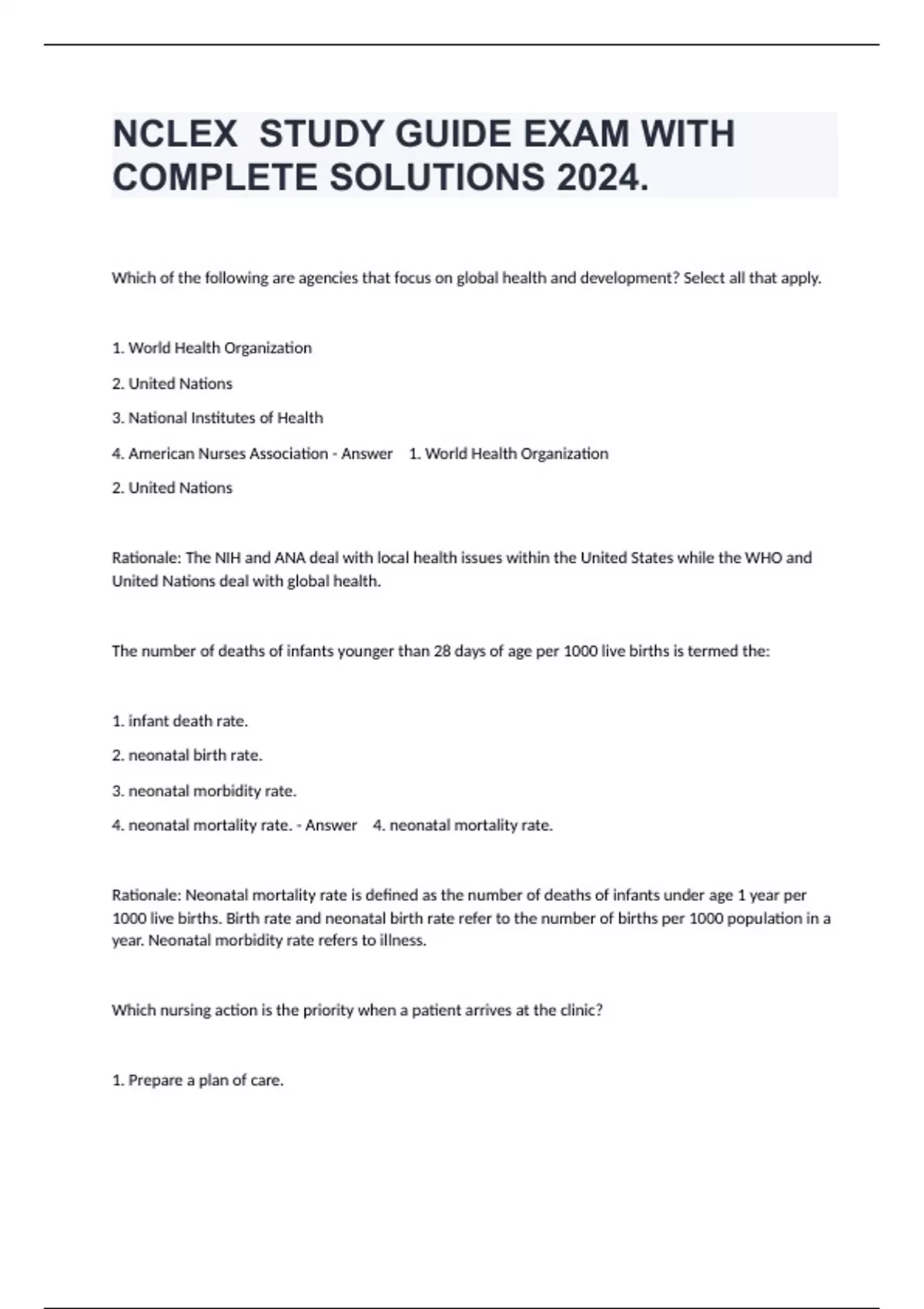 NCLEX STUDY GUIDE EXAM WITH COMPLETE SOLUTIONS 2024 - NCLEX-RN - Stuvia US