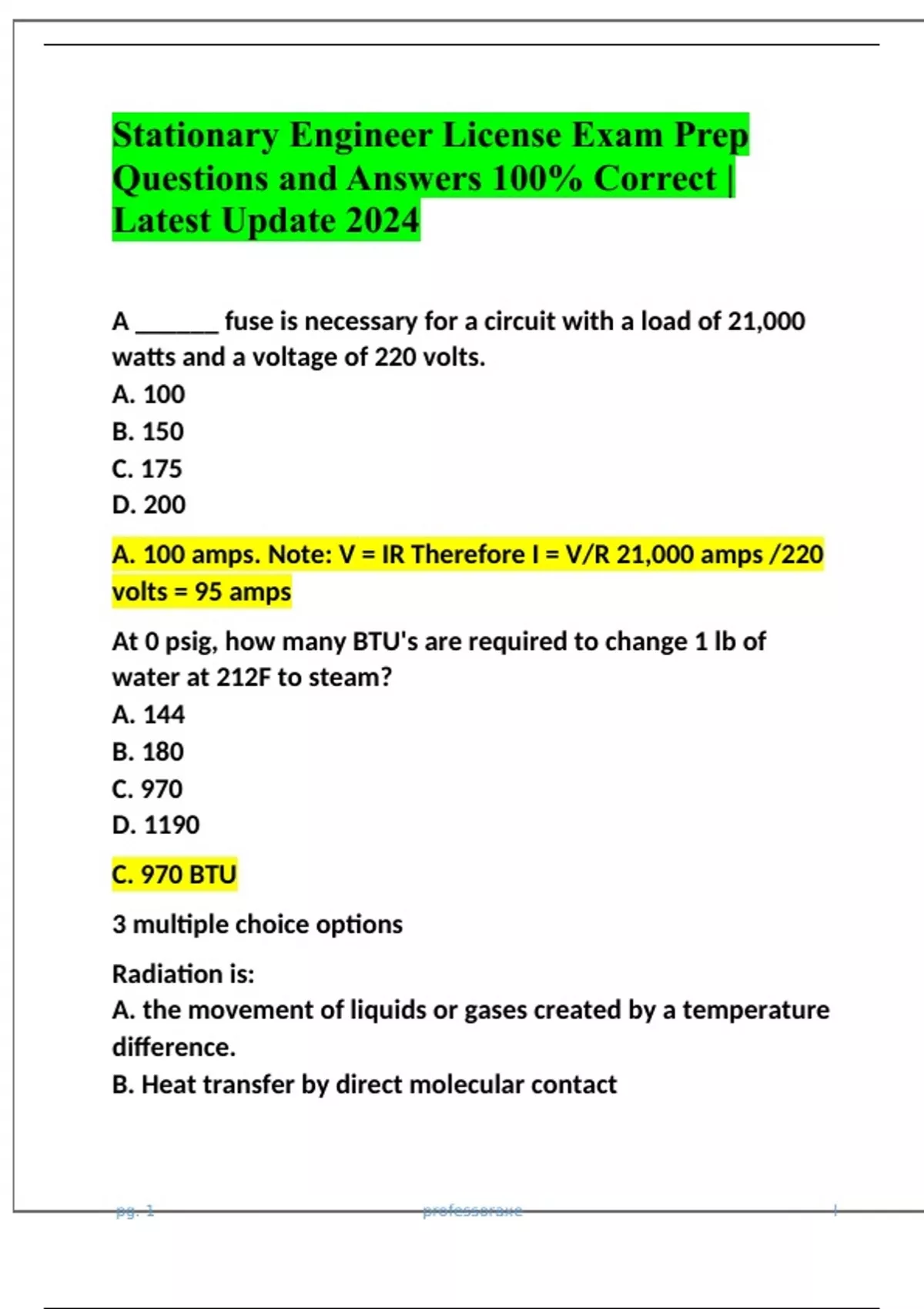 Stationary Engineer License Exam Prep Questions and Answers 100 Correct Latest Update 2024
