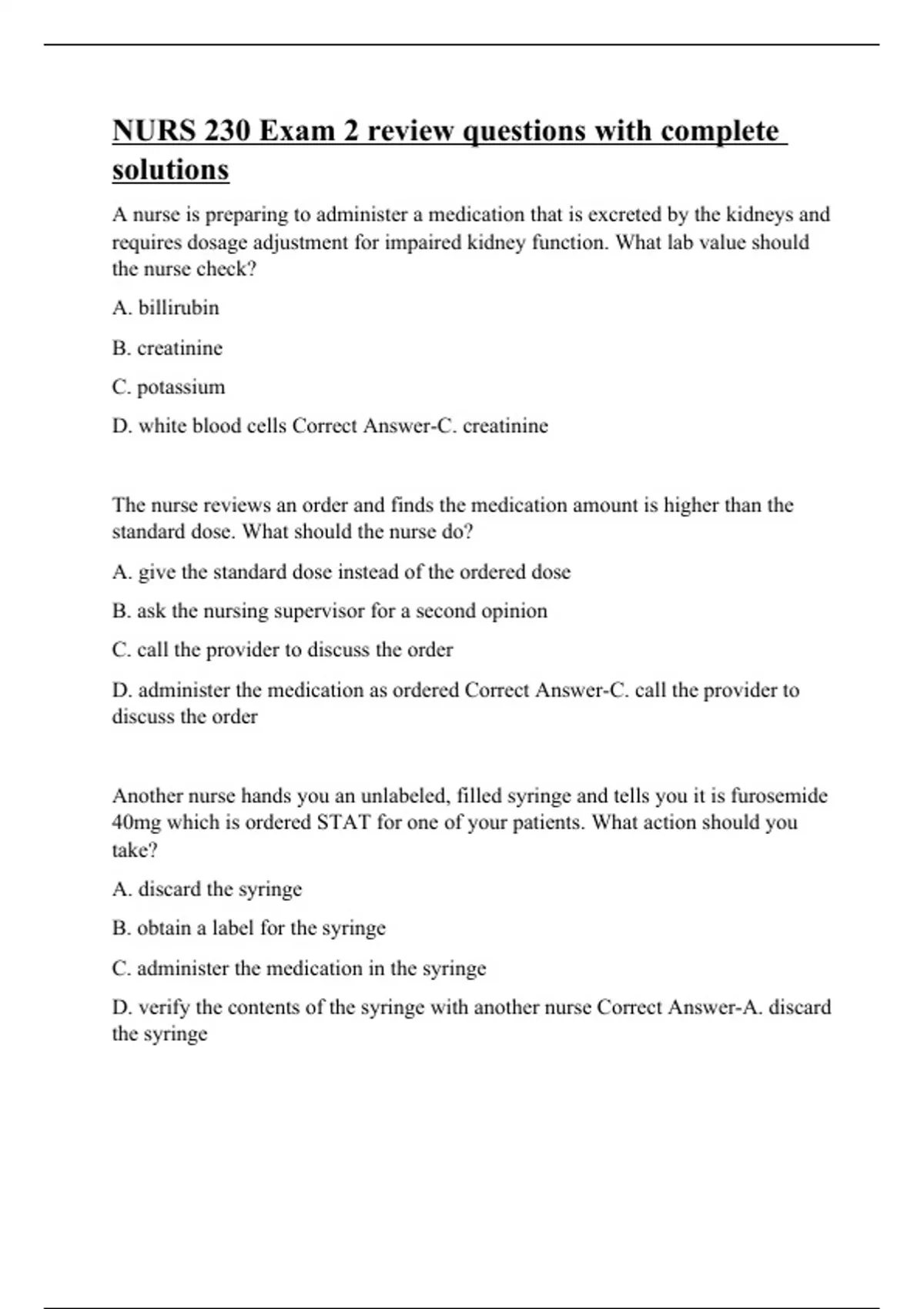 NURS 230 Exam 2 review questions with complete solutions - NURS 230 ...