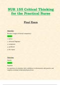 NUR155 / NUR 155 Final Exam (Latest 2024 / 2025 Update): Critical Thinking for the Practical Nurse | Complete Review with Questions and Verified Answers | 100% Correct - Hondros